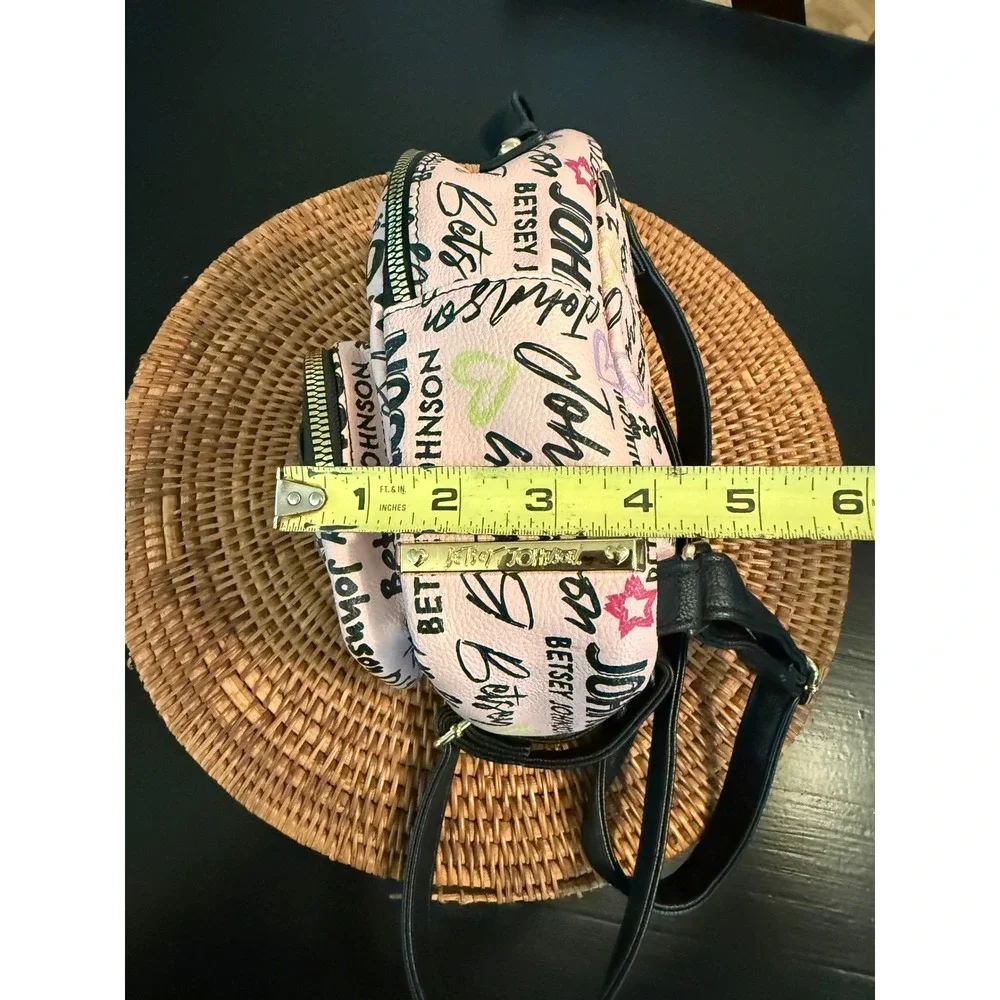 Betsey Johnson Pink Script Logo Mini Backpack Dog Face Heart Faux Leather Bag - Picture 5 of 6